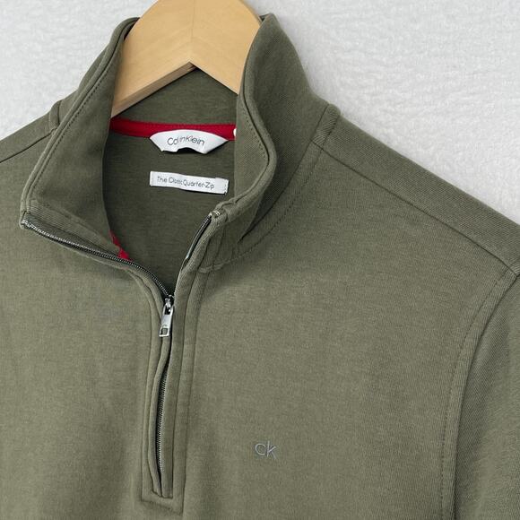 CALVIN KLEIN Sweatshirt Mens XS Classic 1/4 Zip Pullover Stretch Cotton Green - Picture 7 of 14